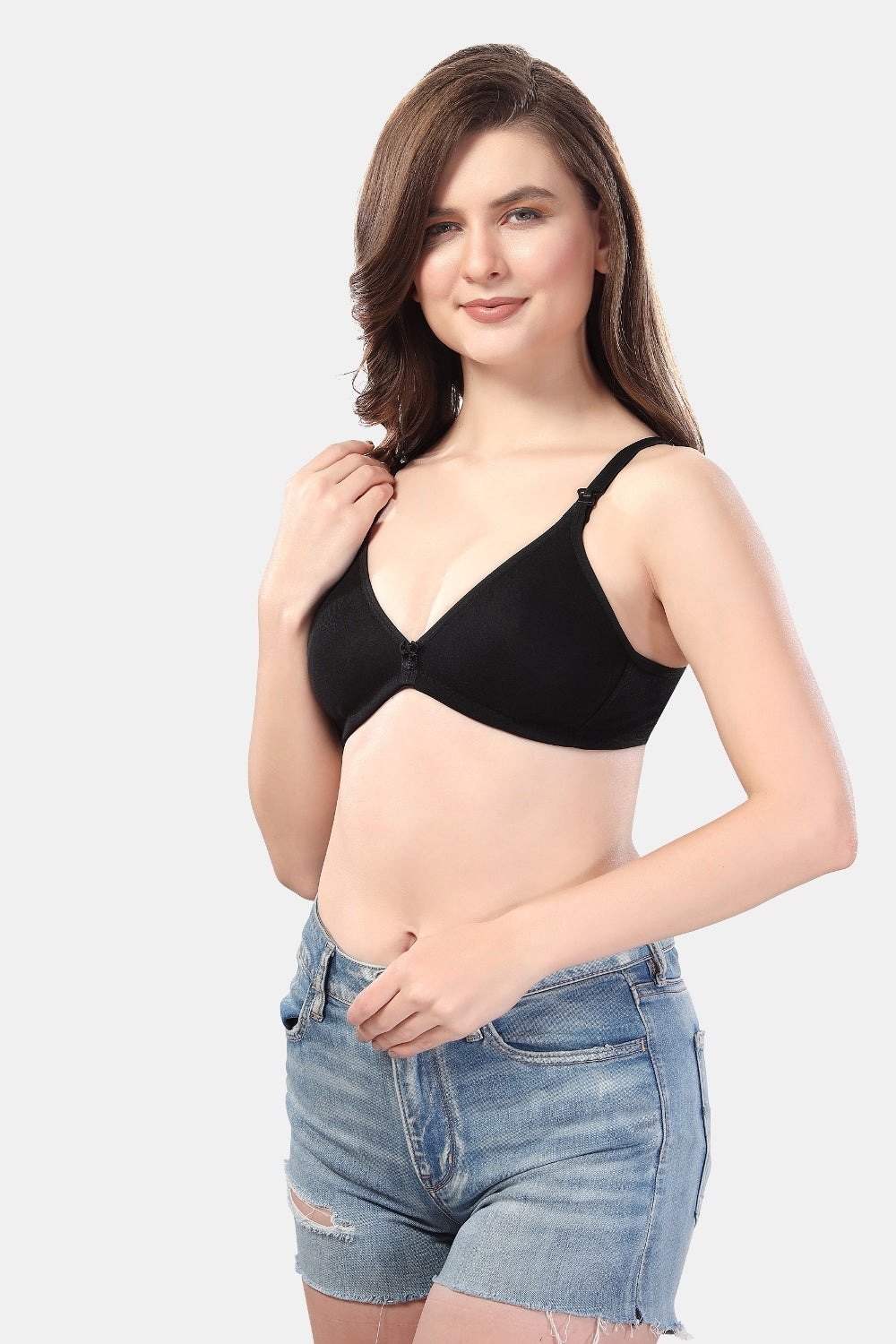 Fabme Women's Black Seamless Non-Padded  Non Wired Nursing Bra