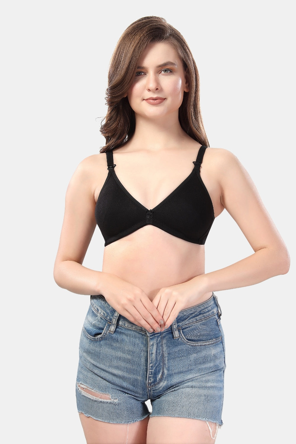 Fabme Women's Black Seamless Non-Padded  Non Wired Nursing Bra