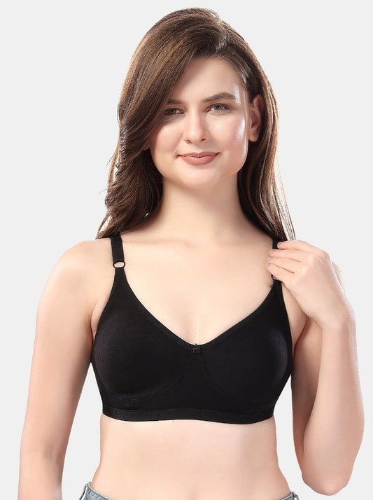 Fabme Women's Black Seamless Non-Padded  Non Wired Everyday Bra