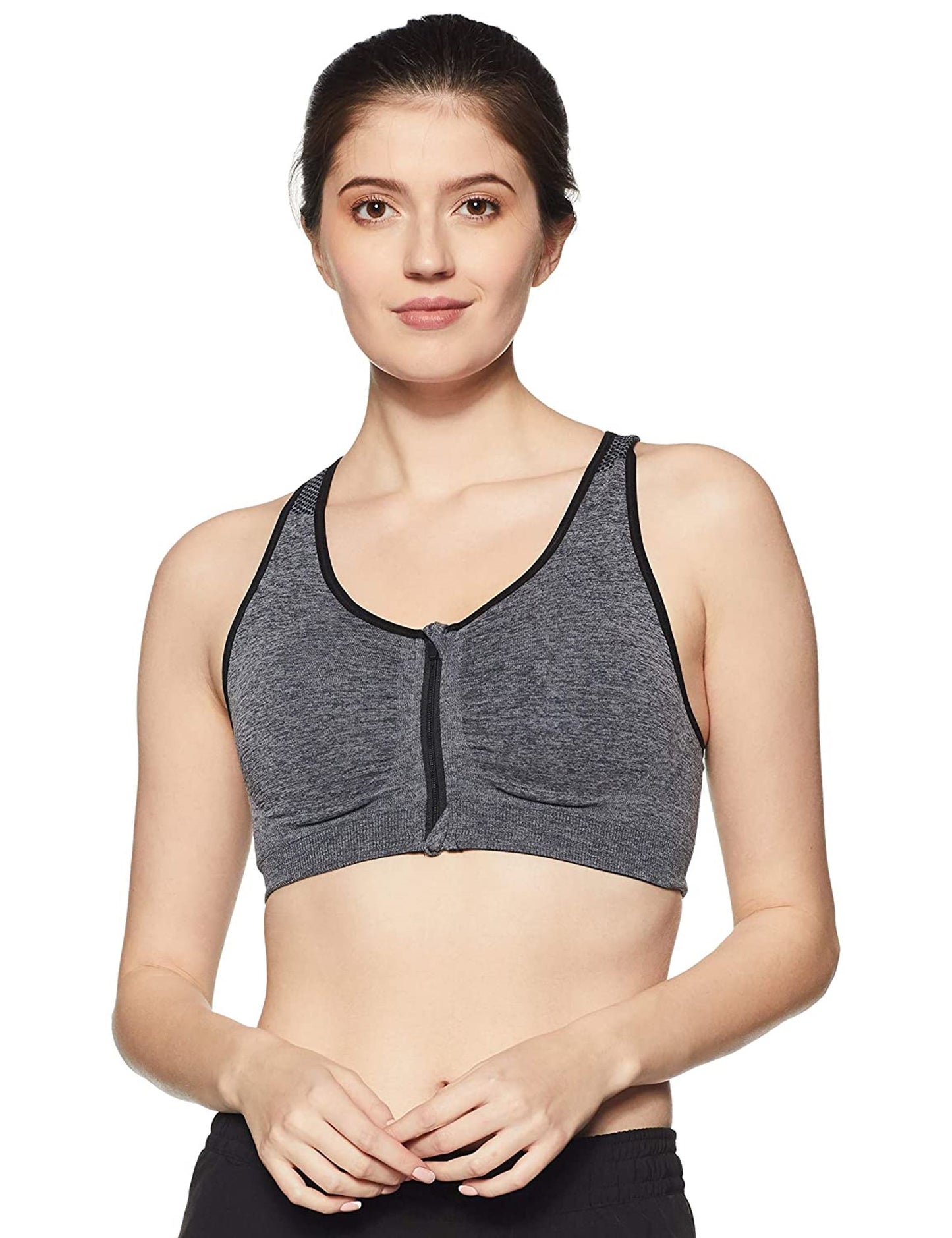 Fabme Women's Grey Sports , Front Open, Padded Non-Wired  Bra