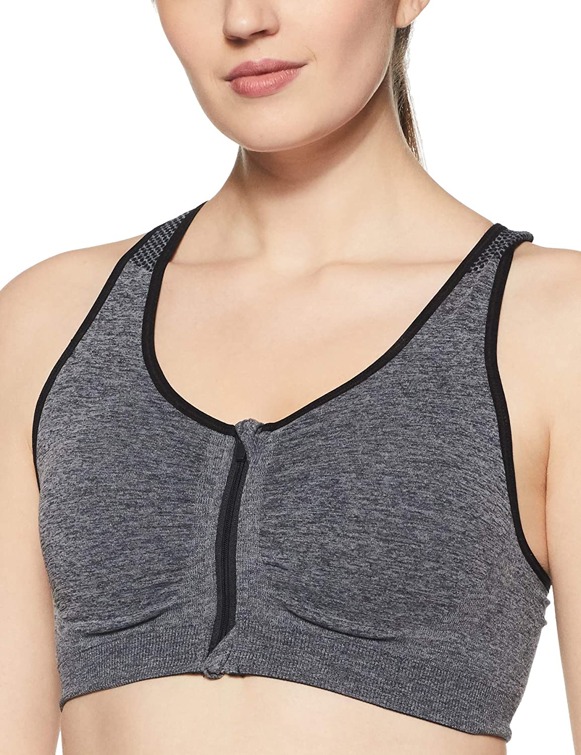 Fabme Women's Grey Sports , Front Open, Padded Non-Wired  Bra